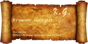 Kremser Györgyi névjegykártya